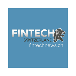 Blue background. In white: Fintech. In black: Switzerland. Underneath in white: fintechnews.ch